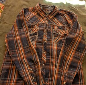 BKE Vintage Blue and Orange Plaid Shirt